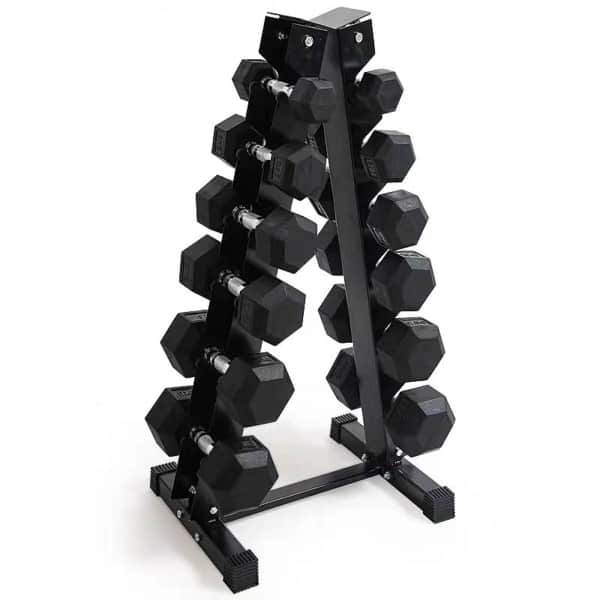 6 Pair of Black Hex Dumbbell Set for effective strength training.