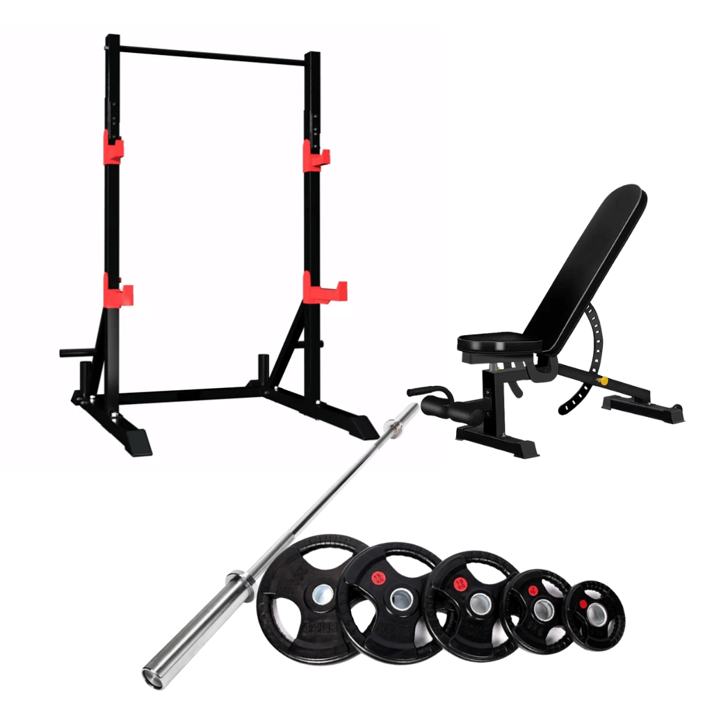 Home Gym Squat Rack Set | 80KG Weights with Workout Bench